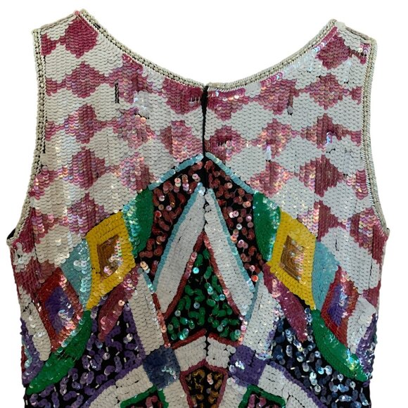 VTG Carina Dress Multicolor Sequin Geometric Sleeveless Mini Sz M Y2K Bodycon - Picture 12 of 16